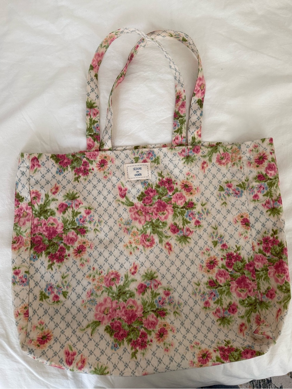 Sezane Andion Floral Canvas Tote Bag - Pink Bouquet